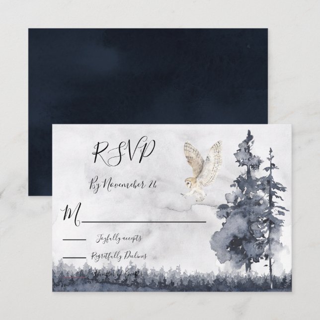 Barn Owl woodland forest Wedding response cards (Front/Back)