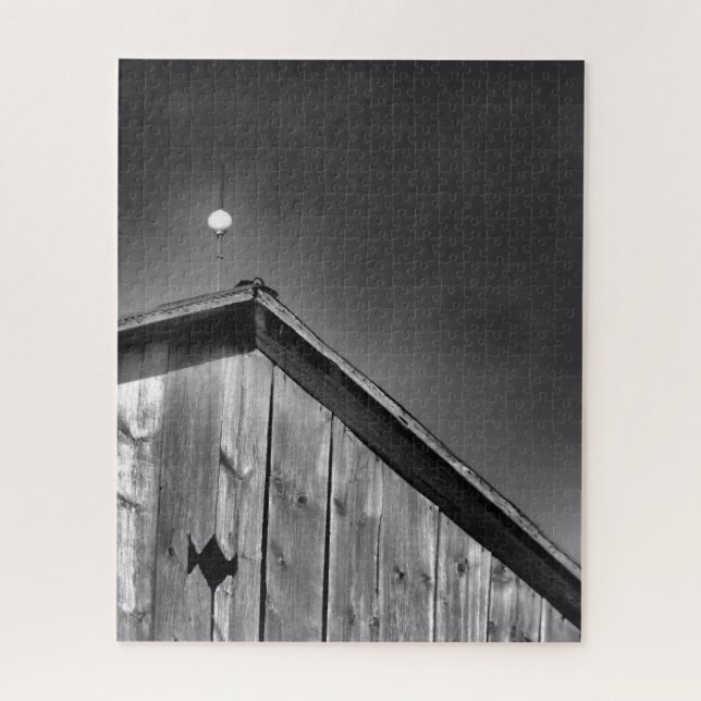 Barn Peak Against the Sky in Black & White Jigsaw Puzzle (Vertical)