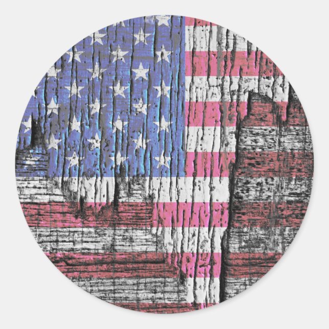 Barn Peeling Painted Patriotic American Flag Classic Round Sticker (Front)