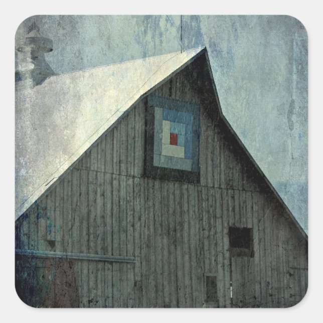 Barn Quilt Grunge Square Sticker (Front)