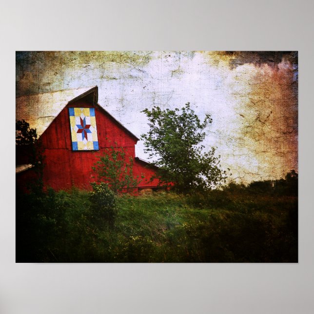 Barn Quilt on a Red Barn Poster (Front)