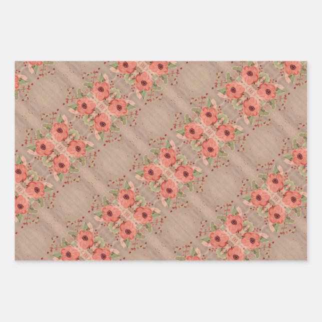 Barn Red and Coral Gift Wrap (Front)