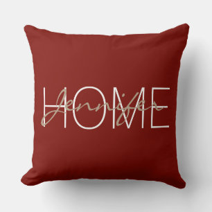 Barn red colour home monogram cushion