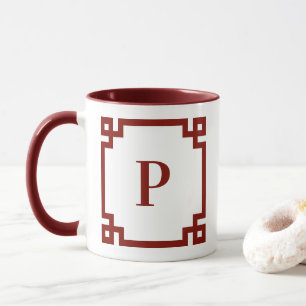 Barn Red Greek Key Border Monogram Mug