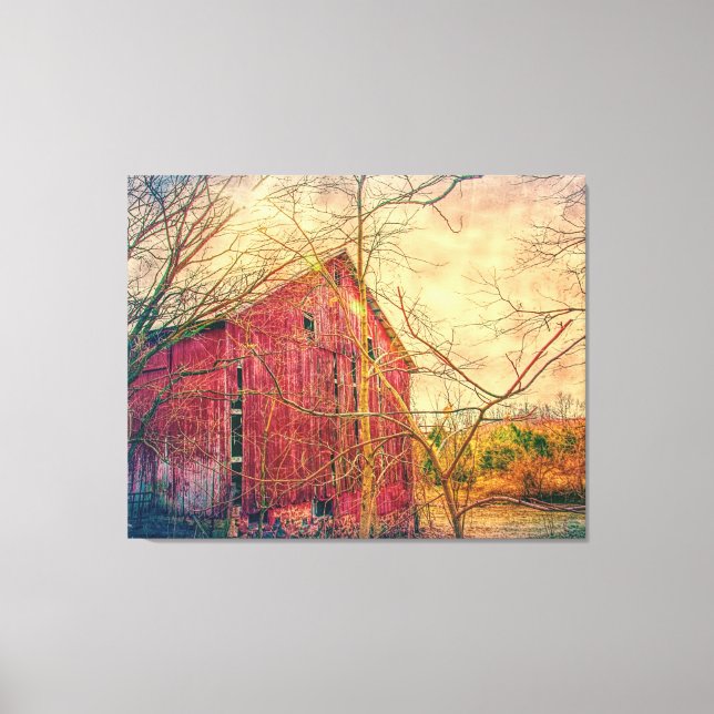  BARN RED RUSTIC PRINT ON STRETCHED 3 PANEL CANVAS (Front)