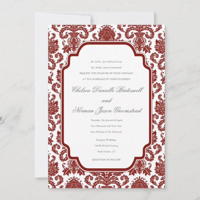 Barn Red Weddings Damask Pattern Template (Front)