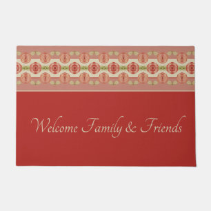 Barn Red With Artsy Floral Pattern Door Mat