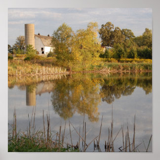Barn Relected in the Water Poster