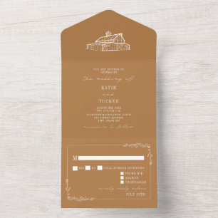 Barn Rustic Goldenrod Wedding RSVP All In One Invitation