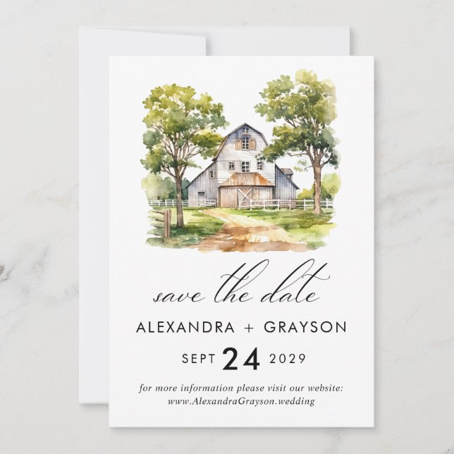 Barn Save the Date, Rustic Farmhouse QR code  Invitation (Front)