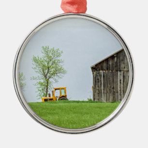 Barn Scene With Tractor Metal Tree Decoration