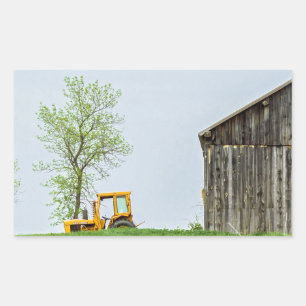 Barn Scene With Tractor Rectangular Sticker
