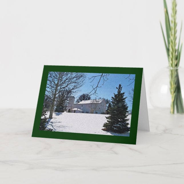 Barn, Silo & Evergreen in Snow Card (Front)