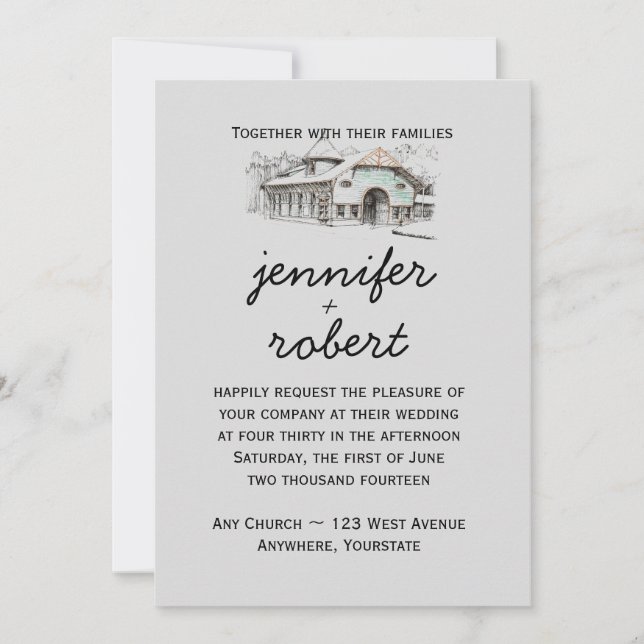 Barn Sketch Country Wedding Invitation (Front)