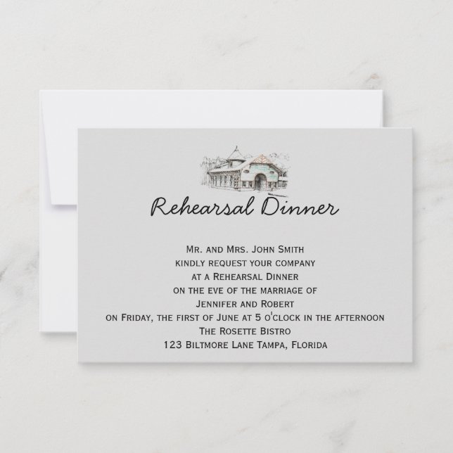 Barn Sketch Country Wedding Rehearsal Invitation (Front)