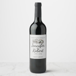 Barn Sketch Country Wedding Wine Label