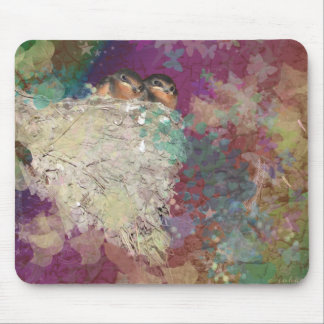 Barn Swallow Fantasy 60's Two Birds in a Nest Mouse Mat