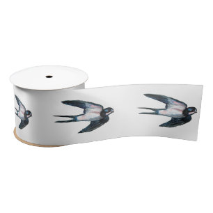 Barn Swallow Flying Illustration Satin Ribbon