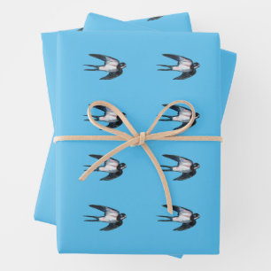 Barn Swallow Flying Illustration Sky Blue Wrapping Paper Sheet