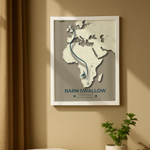 Barn Swallow Migration Map – Minimalist Vintage Poster