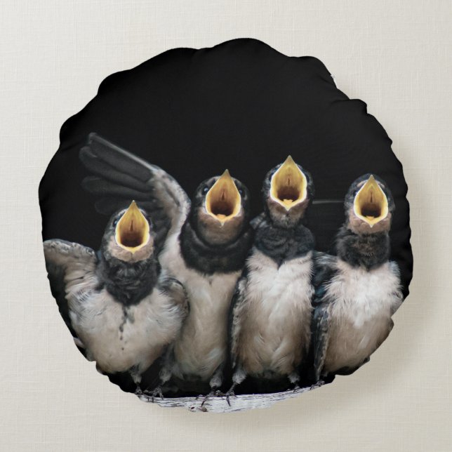 Barn Swallow Singing Round Cushion (Back)
