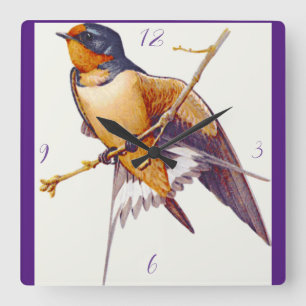 "Barn Swallow" Square Wall Clock