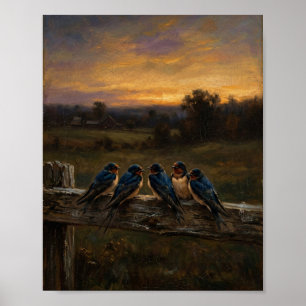 Barn Swallows Bird Painting II Poster