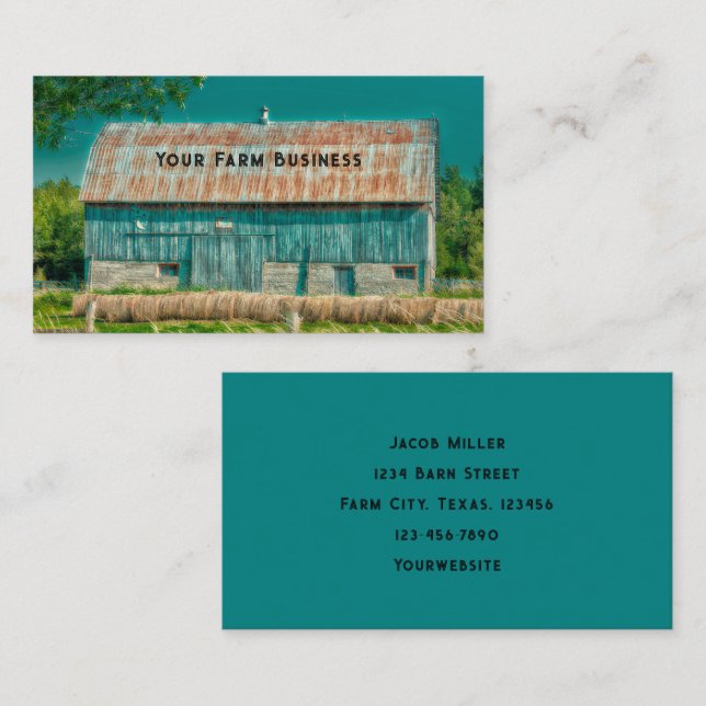 Barn Teal Vintage Country Rustic Farm Business Card (Front/Back)
