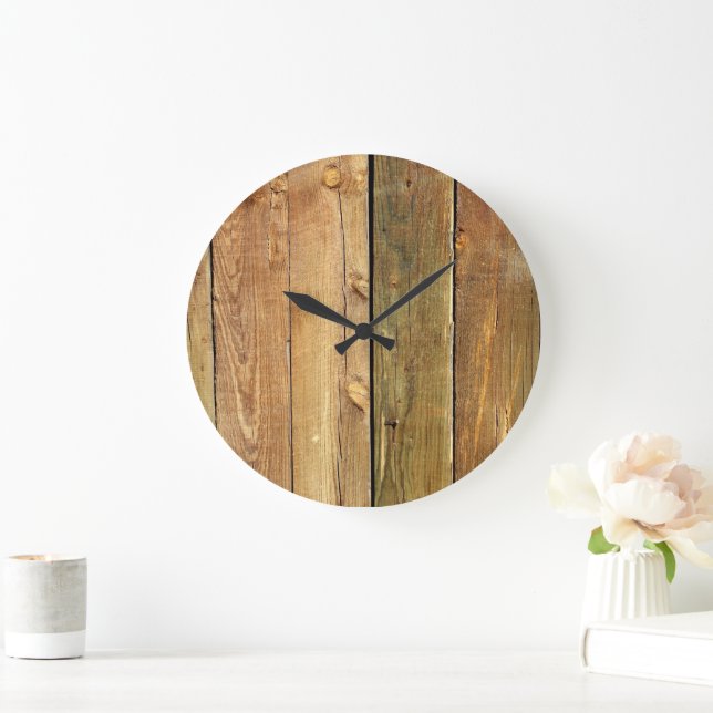 Barn Wall, Wood, Wooden Boards, Planks, Rustic Large Clock (Home)