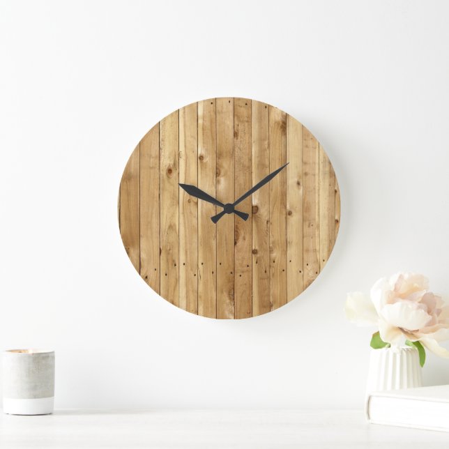 Barn Wall, Wood, Wooden Boards, Planks, Rustic Large Clock (Home)
