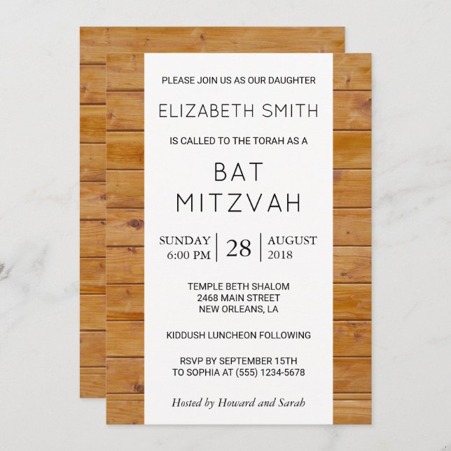 Barn Wall, Wooden Boards, Rustic Bat Mitzvah Invitation (Front/Back)