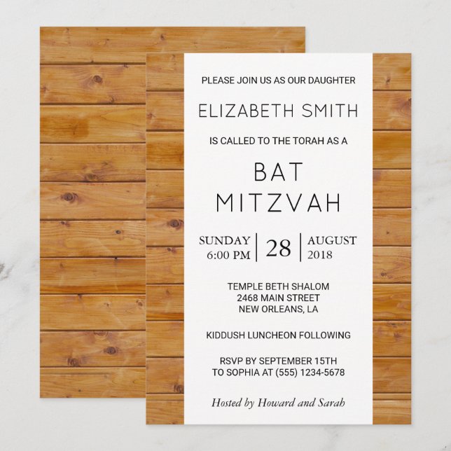 Barn Wall, Wooden Boards, Rustic Bat Mitzvah Invitation (Front/Back)