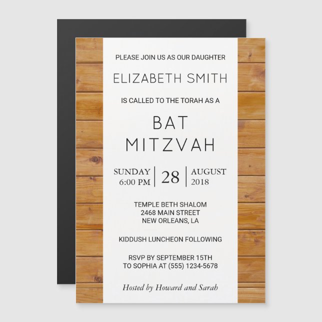 Barn Wall, Wooden Boards, Rustic Bat Mitzvah Magnetic Invitation (Front/Back)