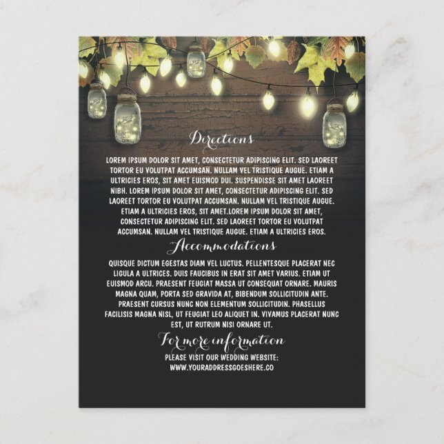 Barn Wedding Information Card with Mason Jars (Front)