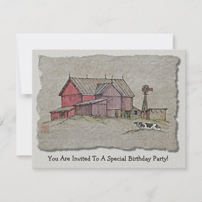 Barn Windmill & Cow Invitation (Front)