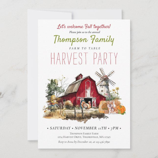 Barn Windmill Fall Harvest Party Thanksgiving  Invitation (Front)