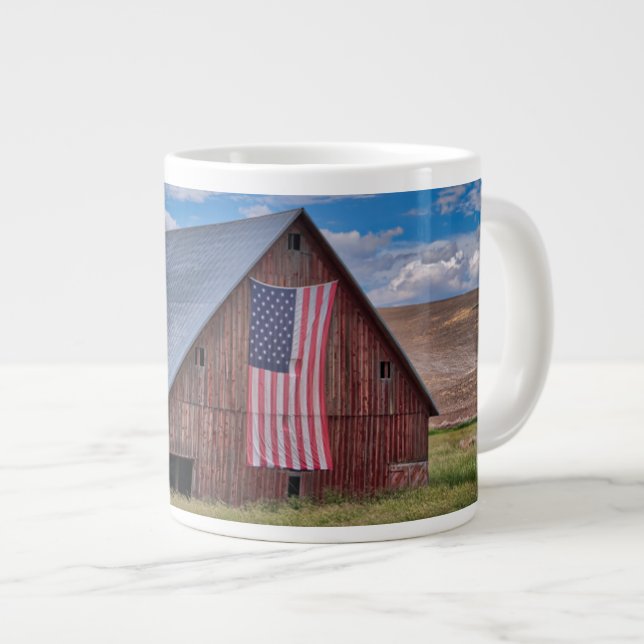 Barn with American Flag | Colfax, Washington Large Coffee Mug (Front Right)