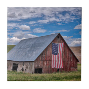 Barn with American Flag   Colfax, Washington Tile