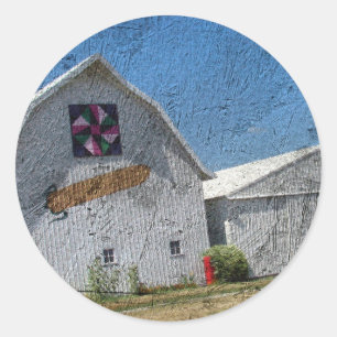 Barn With Corn and a Barn Quilt Classic Round Sticker