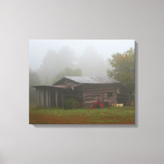 Barn with Red Tractor Canvas Print