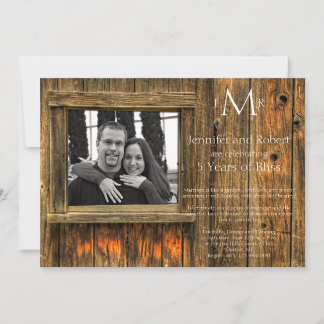 Barn Wood 5th Wedding Anniversary Invitation (Front)