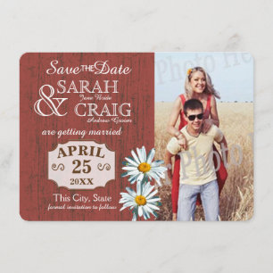 Barn Wood and Daisies Photo Save the Date Invitation
