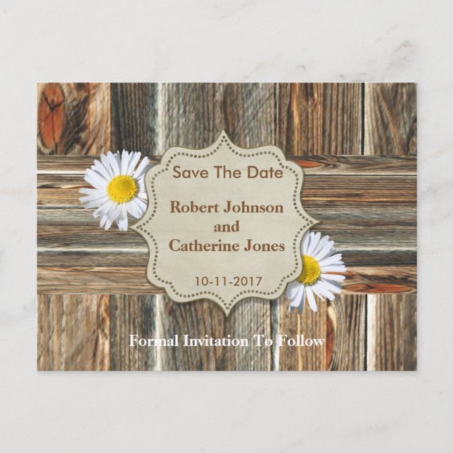 Barn Wood and Daisy Save The Date Announcement Postcard (Front)