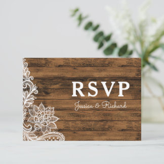 Barn Wood and Lace Wedding RSVP Announcement