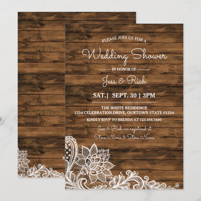 Barn Wood and Lace Wedding Shower Invitation (Front/Back)