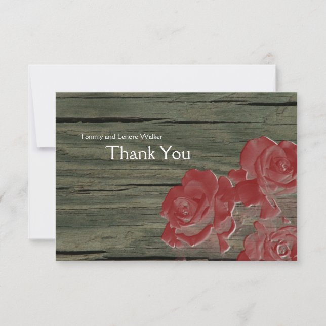 Barn Wood and Rose Red Roses Thank You (Front)