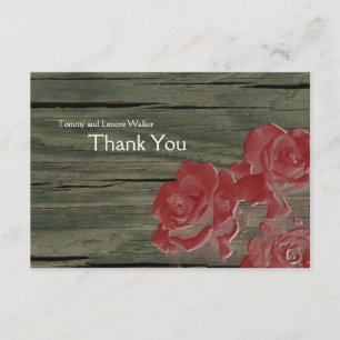 Barn Wood and Rose Red Roses Thank You Card
