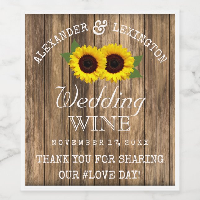 Barn Wood and Sunflowers Rustic Country Wedding Wine Label (Single Label)