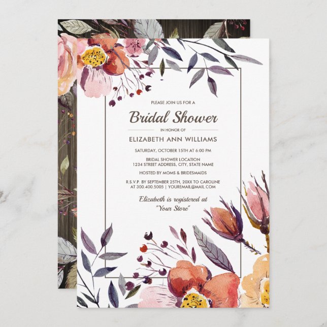 Barn Wood | Autumn Flowers Bridal Shower Invitation (Front/Back)