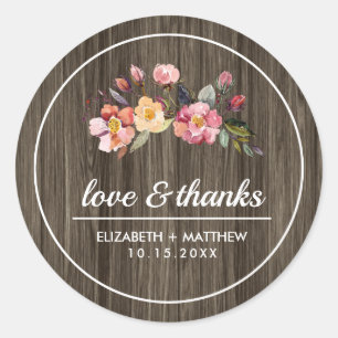 Barn Wood Autumn Flowers Wedding Classic Round Sticker